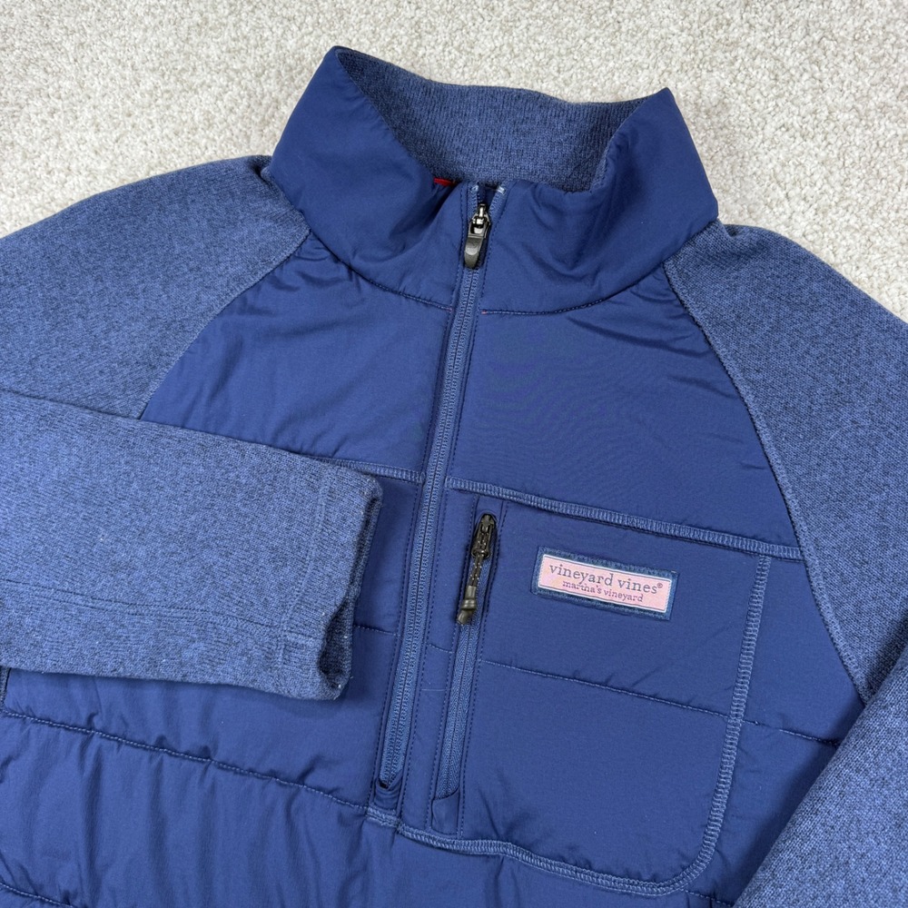 Vineyard Vines Pullover Mens M Blue Quilted Hybrid 1/4 Zip Sweater Fleece Jacket